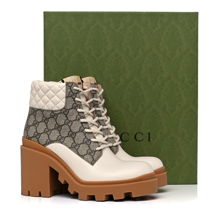 Gucci Calfskin GG Supreme Monogram Nappa Quilted Lace Up Ankle Boots 39 Mystic White Beige 14 of 14