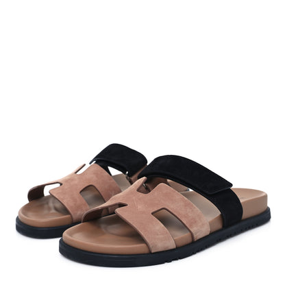 Hermes Suede Goatskin Womens Chypre Sandals 38 Rose Perle Black 3 of 10