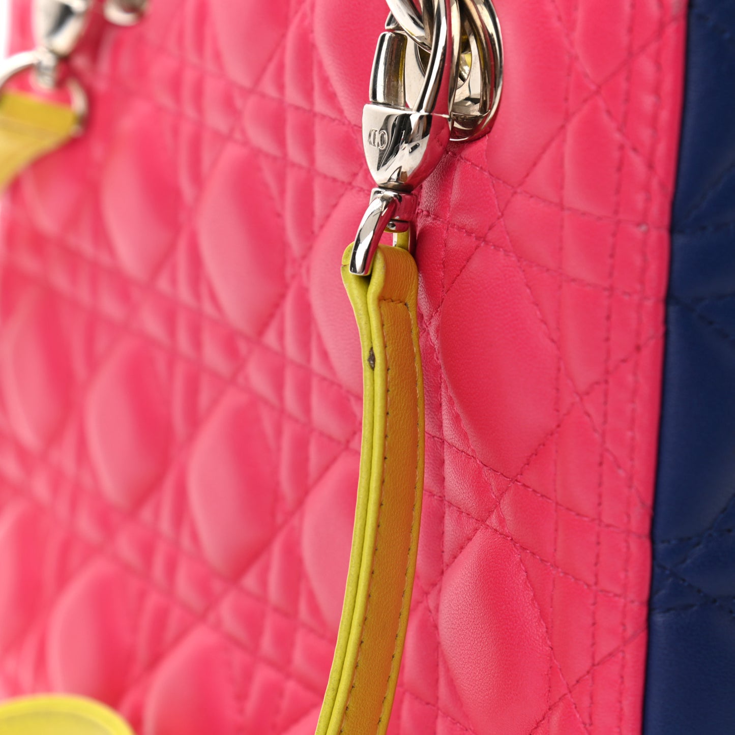 Lambskin Cannage Medium Tri-Color Lady Dior Pink Blue Yellow