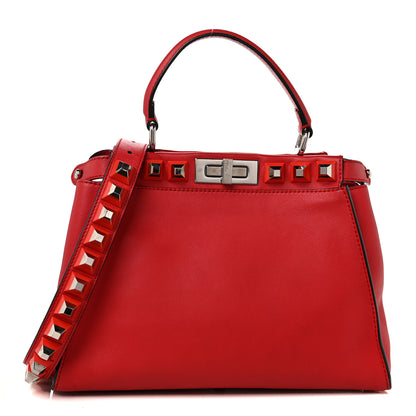 Fendi Vitello Seta Studded Medium Peekaboo Iconic Satchel Fiamma 1 of 11