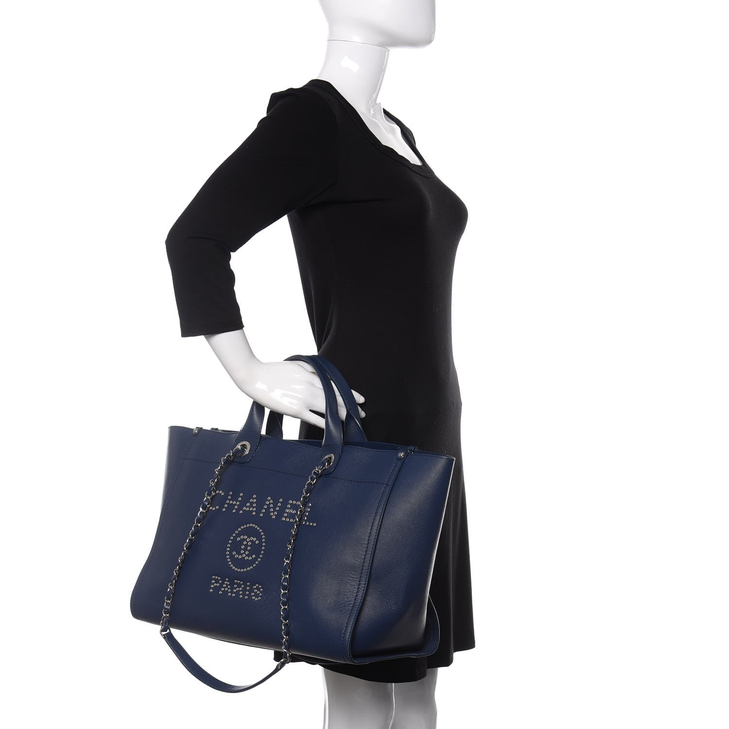 Chanel Caviar Medium Studded Deauville Tote Navy 3 of 16