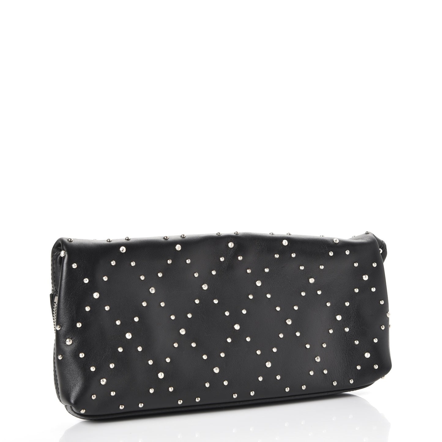 Calfskin Studded Padlock Skull Clutch Black