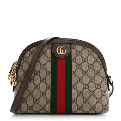 Gucci GG Supreme Monogram Textured Dollar Calfskin Web Small Ophidia Dome Shoulder Bag Beige Ebony New Acero 1 of 13