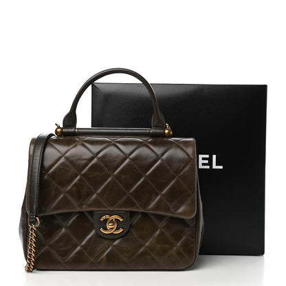 Chanel Calfskin Quilted Medium Gold Bar Top Handle Flap Dark Khaki 10 of 10