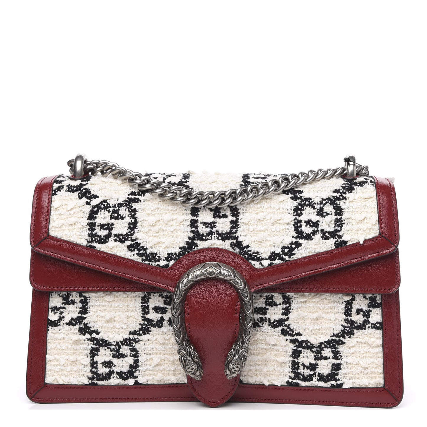 Tweed GG Monogram Small Dionysus Shoulder Bag White Black Romantic Cherry