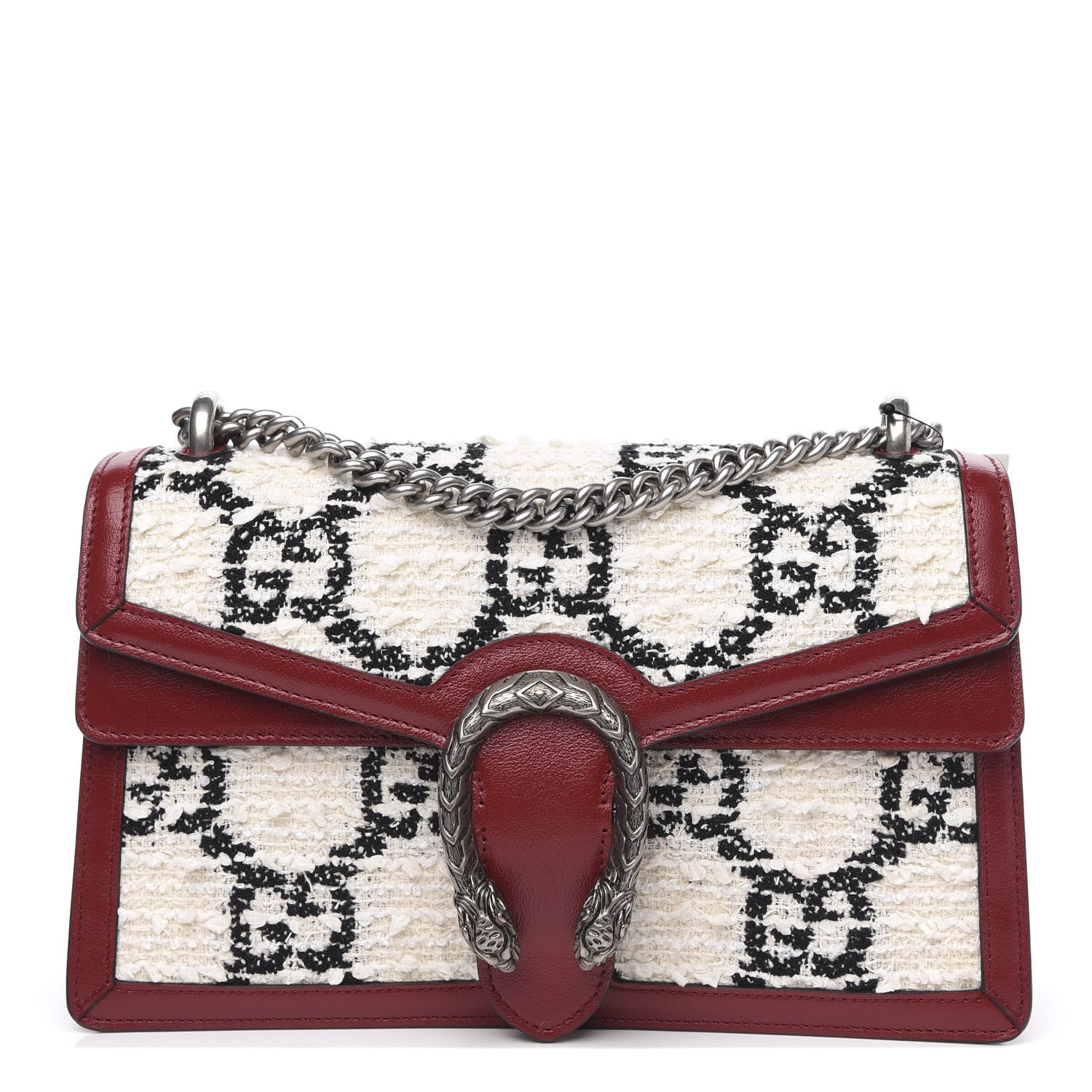 Gucci Tweed GG Monogram Small Dionysus Shoulder Bag White Black Romantic Cherry 1 of 12