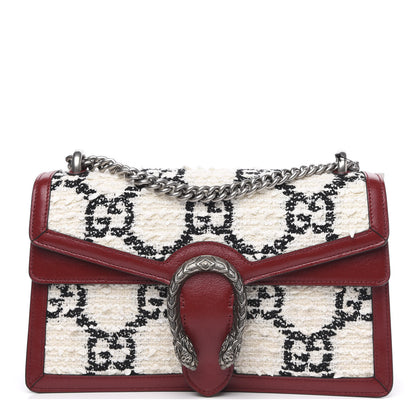 Gucci Tweed GG Monogram Small Dionysus Shoulder Bag White Black Romantic Cherry 1 of 12