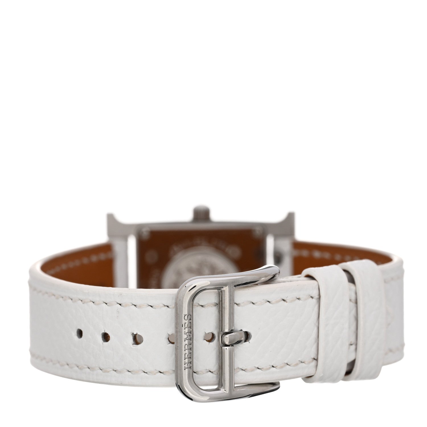 Hermes Stainless Steel Epsom Diamond Lacquer 21mm Heure H Hour Double Jeu Quartz Watch Blanc 3 of 5