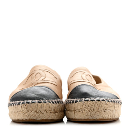 Chanel Lambskin CC Espadrilles 37 Beige Black 3 of 10