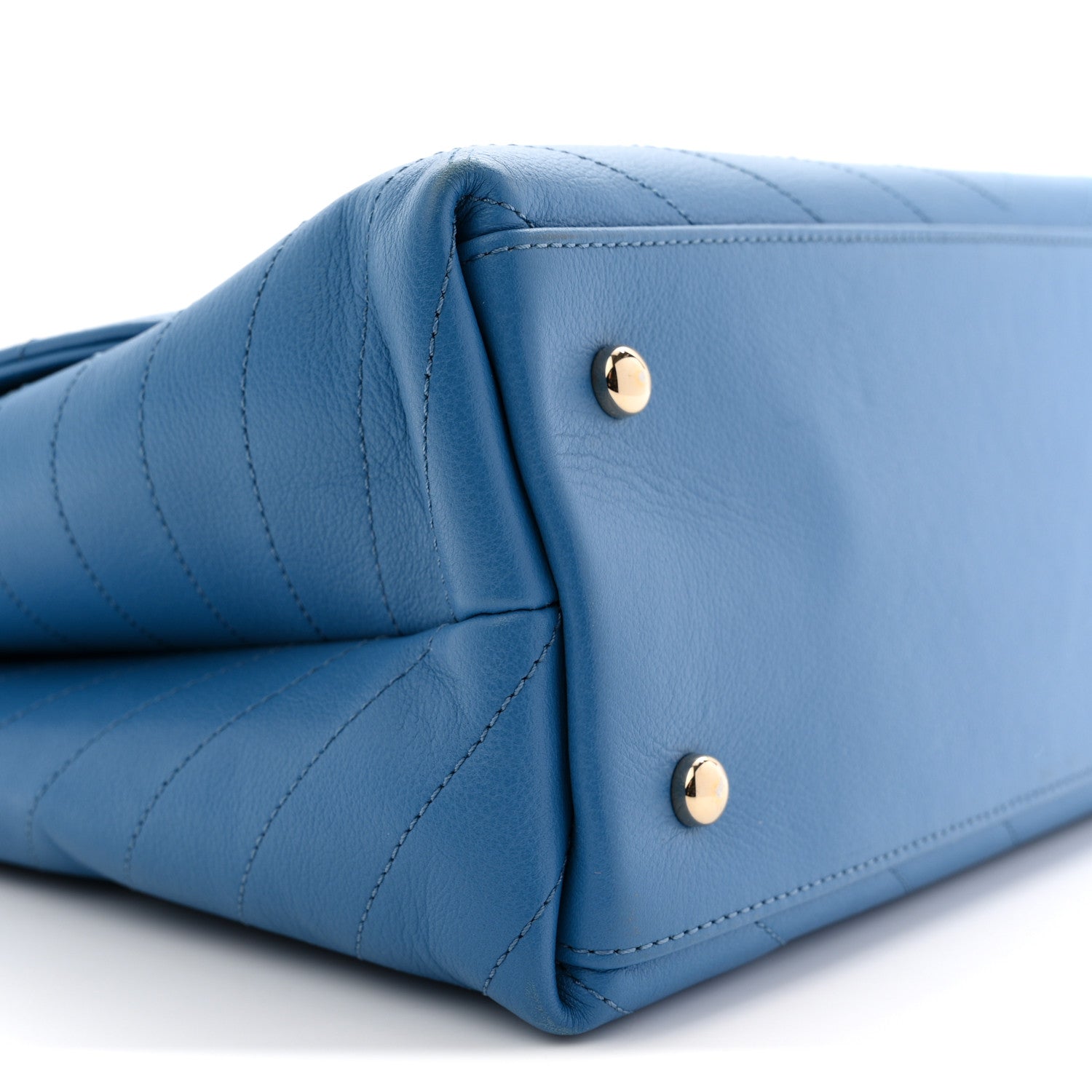 Chanel Grained Calfskin Medium Chevron Chic Top Handle Flap Blue 8 of 9