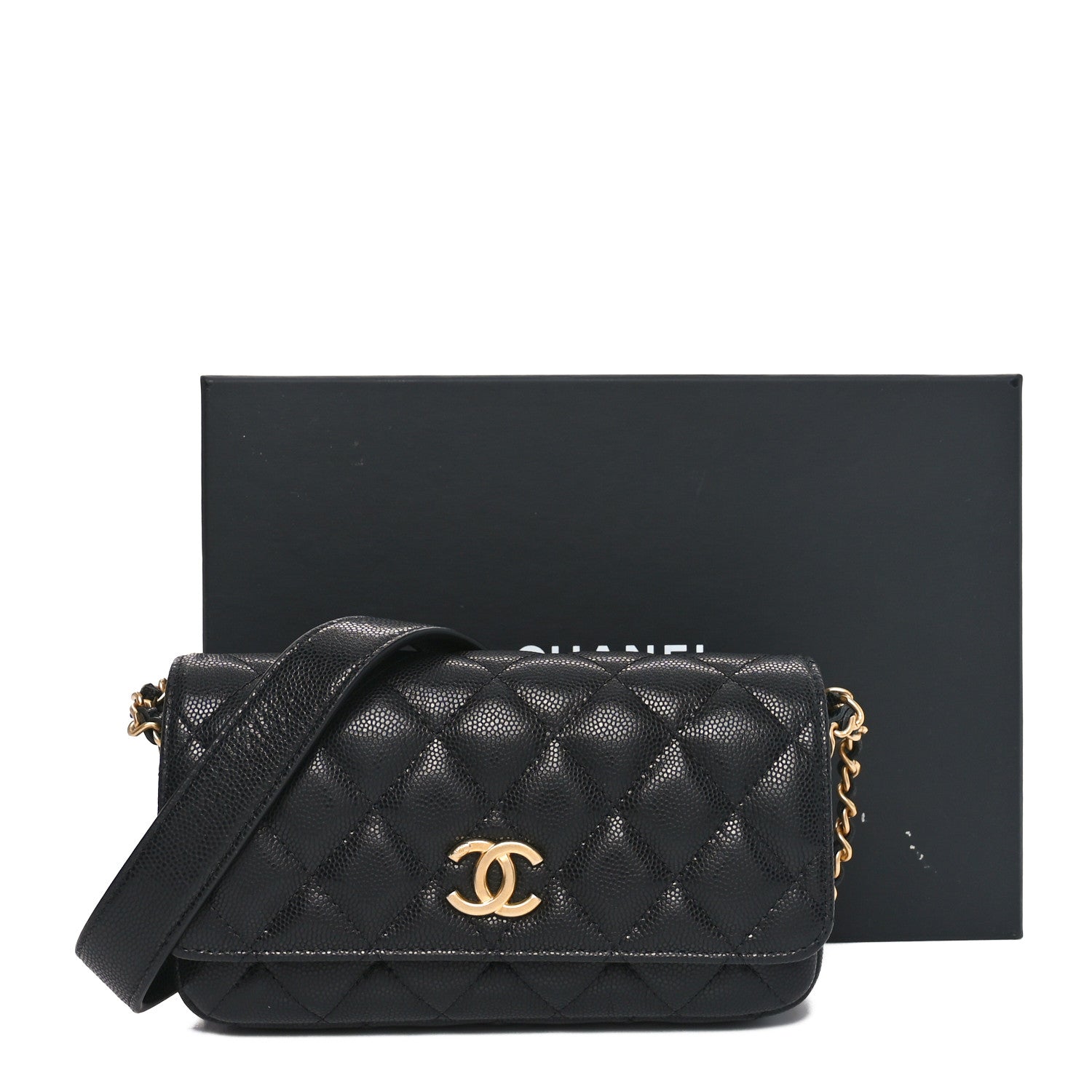 Chanel Caviar Quilted Yours Buttons Phone Holder With Chain Black 12 of 12