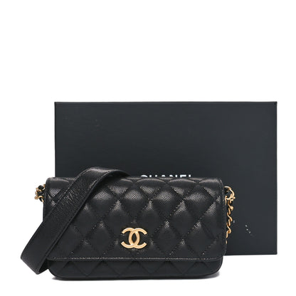 Chanel Caviar Quilted Yours Buttons Phone Holder With Chain Black 12 of 12