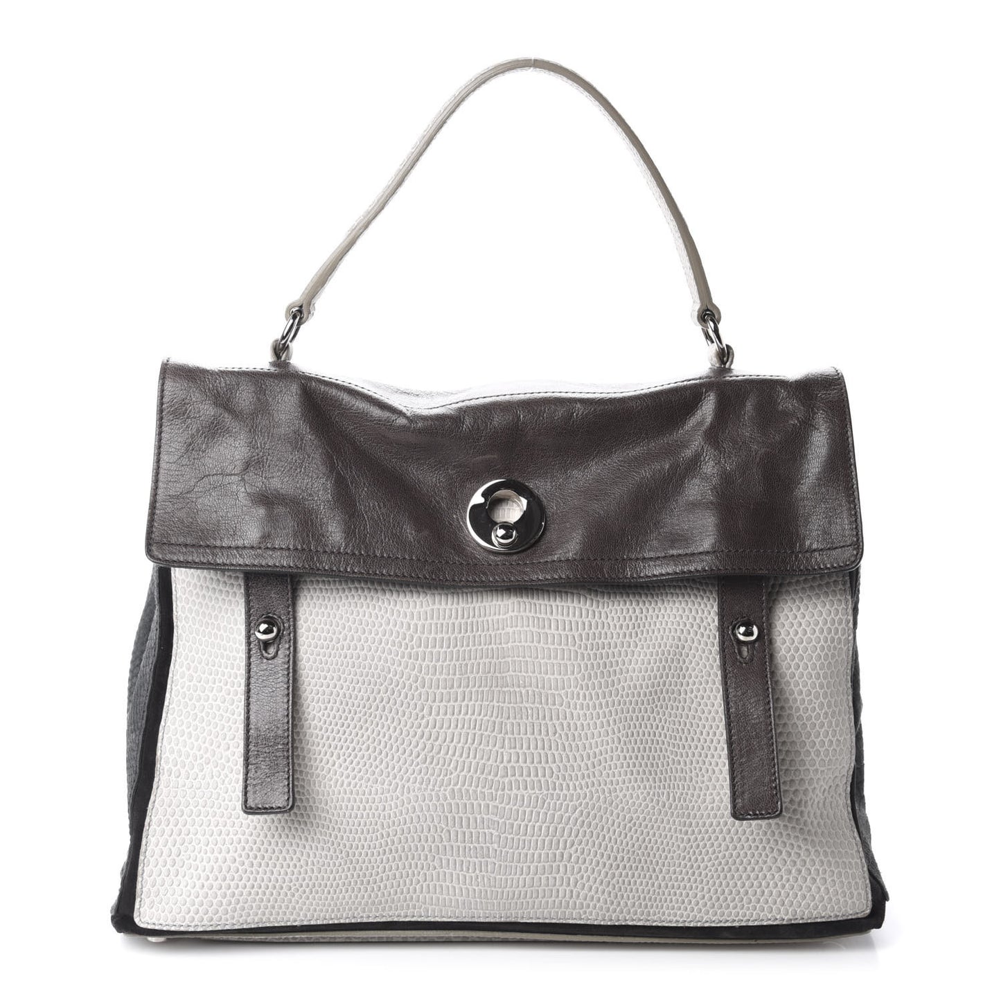 Calfskin Lizard Embossed Large Muse Two Grey