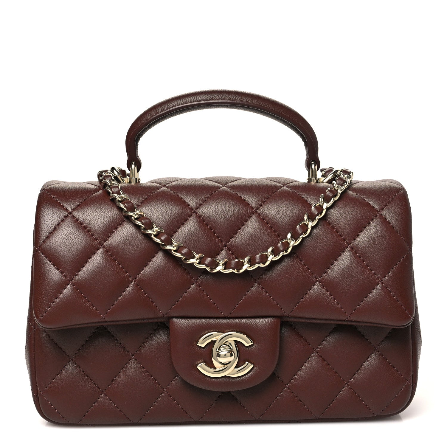 Chanel Lambskin Quilted Mini Top Handle Rectangular Flap Dark Brown 1 of 11