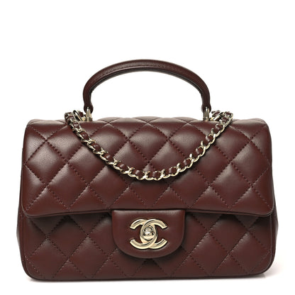 Chanel Lambskin Quilted Mini Top Handle Rectangular Flap Dark Brown 1 of 11