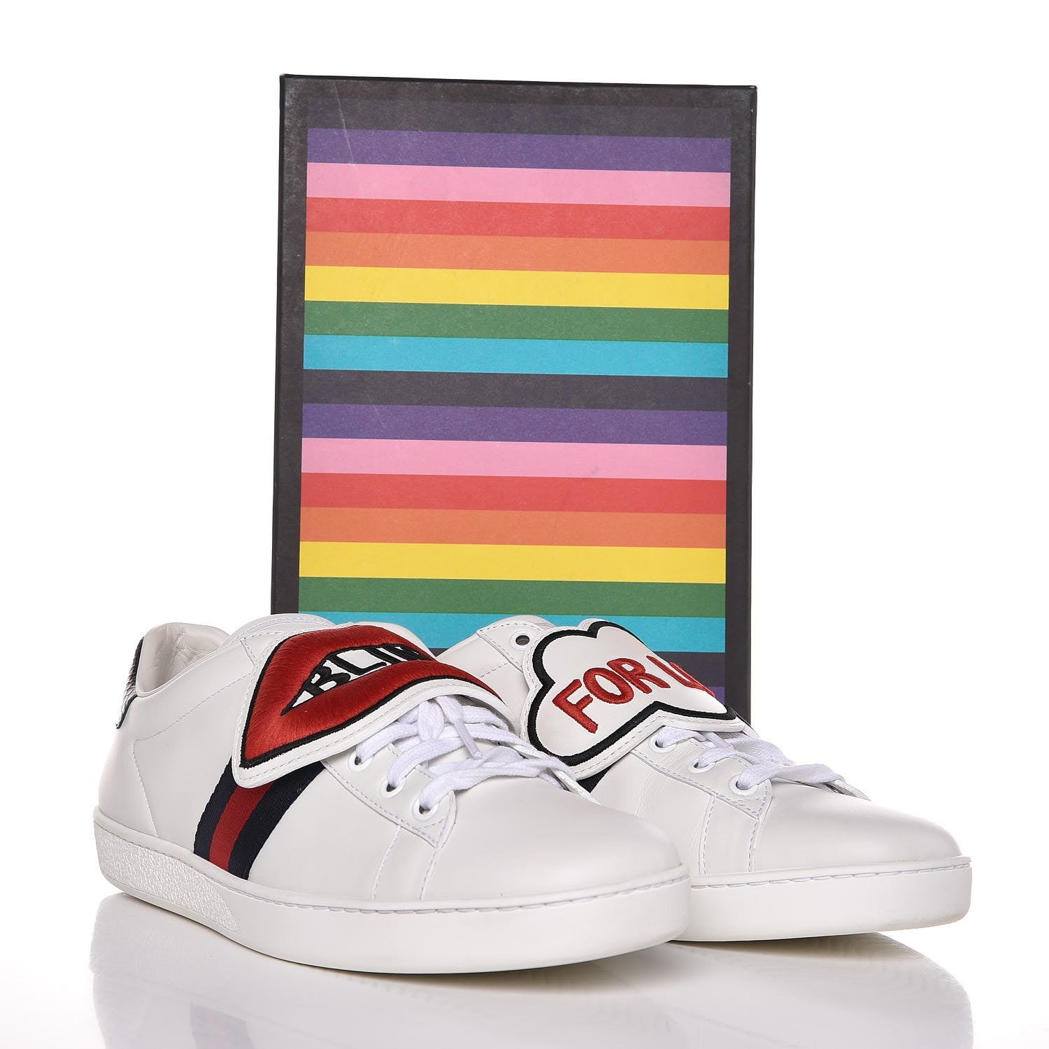 Gucci Calfskin Ayers Web Blind for Love Embroidered Ace Sneakers 40.5 White 11 of 11