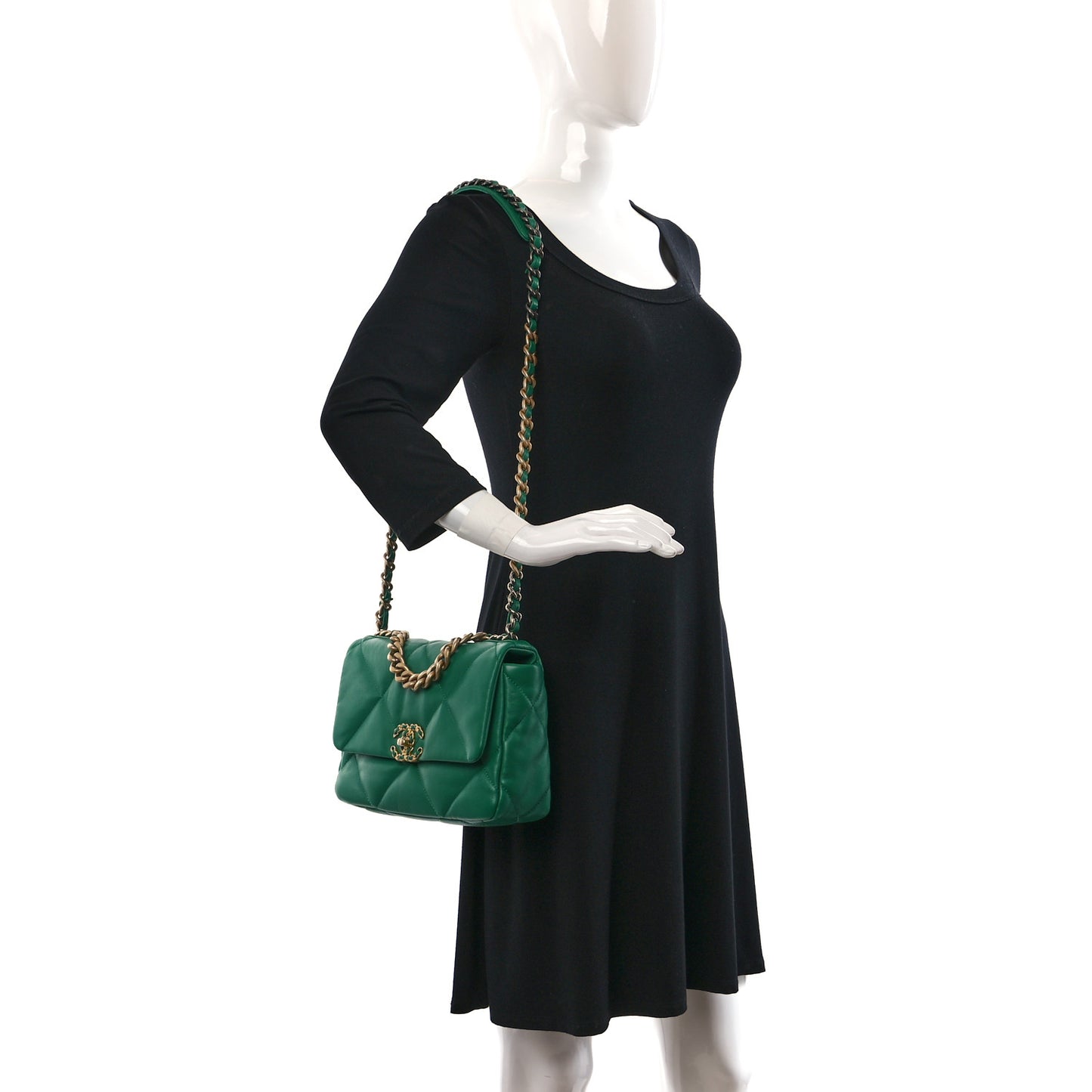 Lambskin Quilted Medium Chanel 19 Flap Green