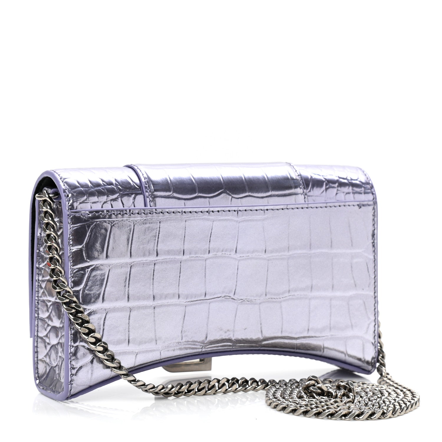 Balenciaga Shiny Metallic Calfskin Crocodile Embossed Hourglass Chain Bag Lilac 3 of 9