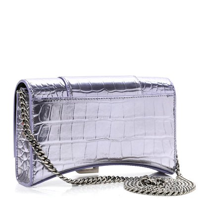 Balenciaga Shiny Metallic Calfskin Crocodile Embossed Hourglass Chain Bag Lilac 3 of 9