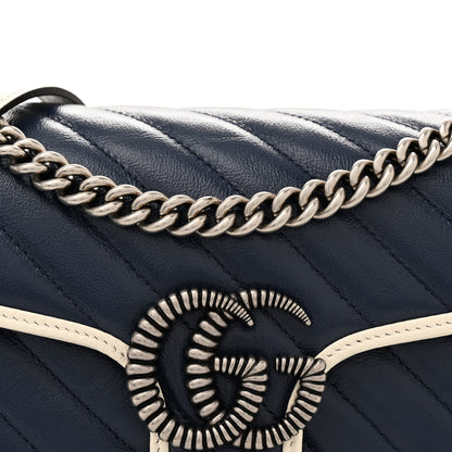 Gucci Vintage Effect Calfskin Matelasse Diagonal Small Torchon GG Marmont Shoulder Bag Blue Agata Mystic White 8 of 11
