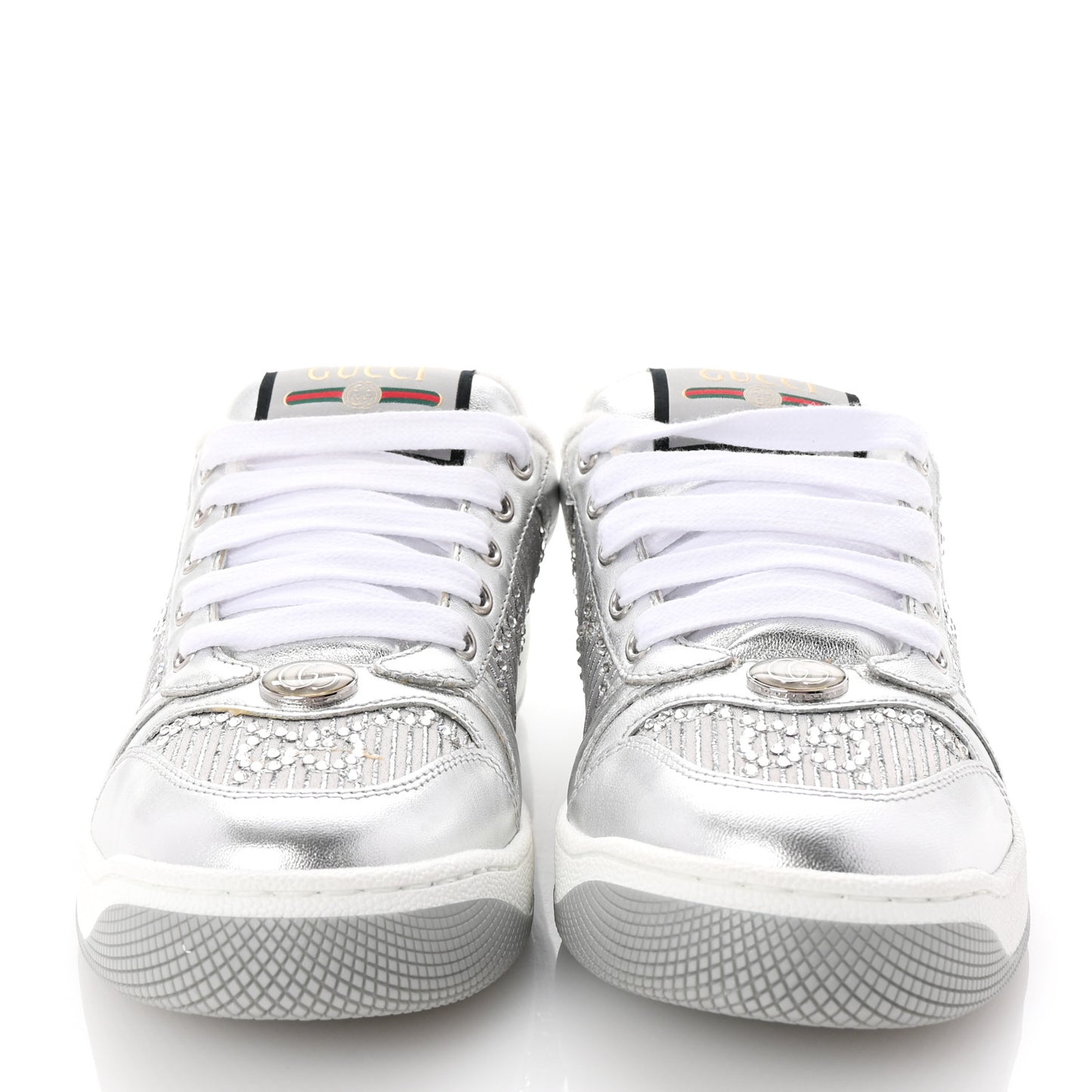 Metallic Nappa Silk Crystals Womens Screener Sneakers 36.5 Silver Light Grey
