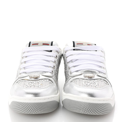 Gucci Metallic Nappa Silk Crystals Womens Screener Sneakers 36.5 Silver Light Grey 3 of 10