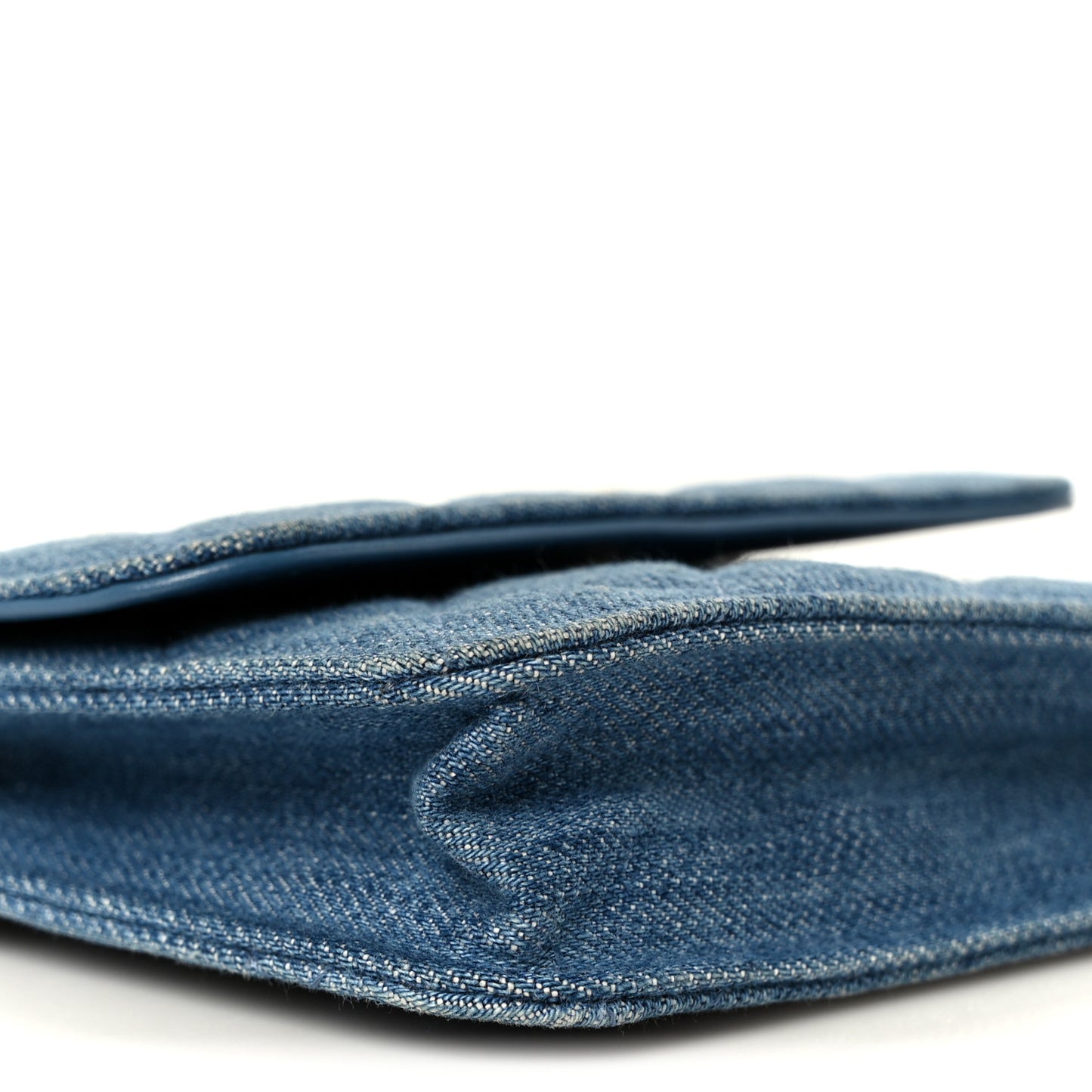 Denim Quilted CC Pearl Crush Clutch With Chain Blue
