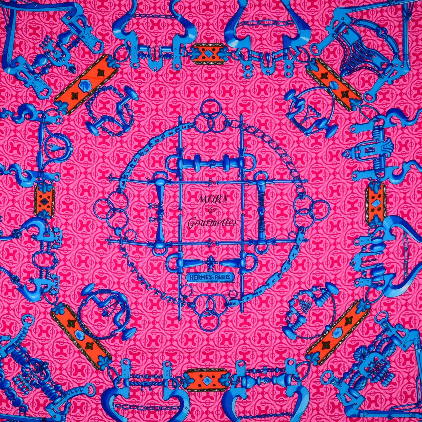 Cashmere Silk Mors Et Gourmettes Remix Shawl 140 Vermillon Rose Bleu Azur