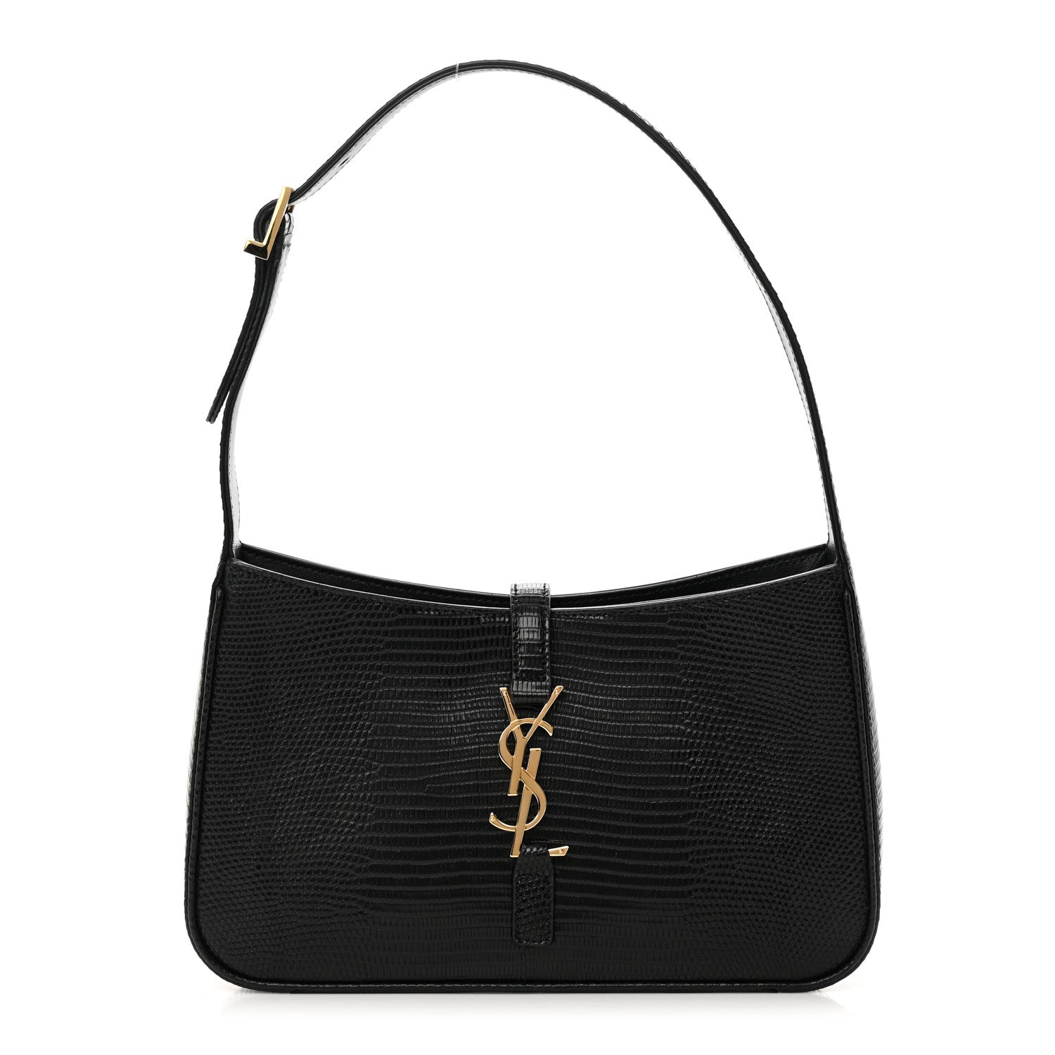 Saint Laurent Calfskin Lizard Embossed LE 5 A 7 Hobo Black 1 of 10
