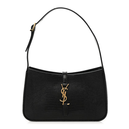 Saint Laurent Calfskin Lizard Embossed LE 5 A 7 Hobo Black 1 of 10