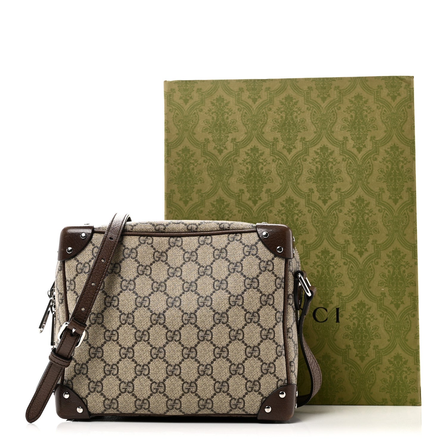 Gucci GG Supreme Monogram Textured Calfskin Square Messenger Bag Beige Ebony New Acero 11 of 11