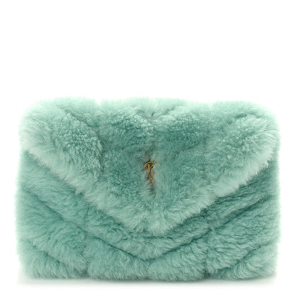 Saint Laurent Shearling Quilted Monogram Loulou Puffer Pouch Clutch Iced Mint 3 of 10