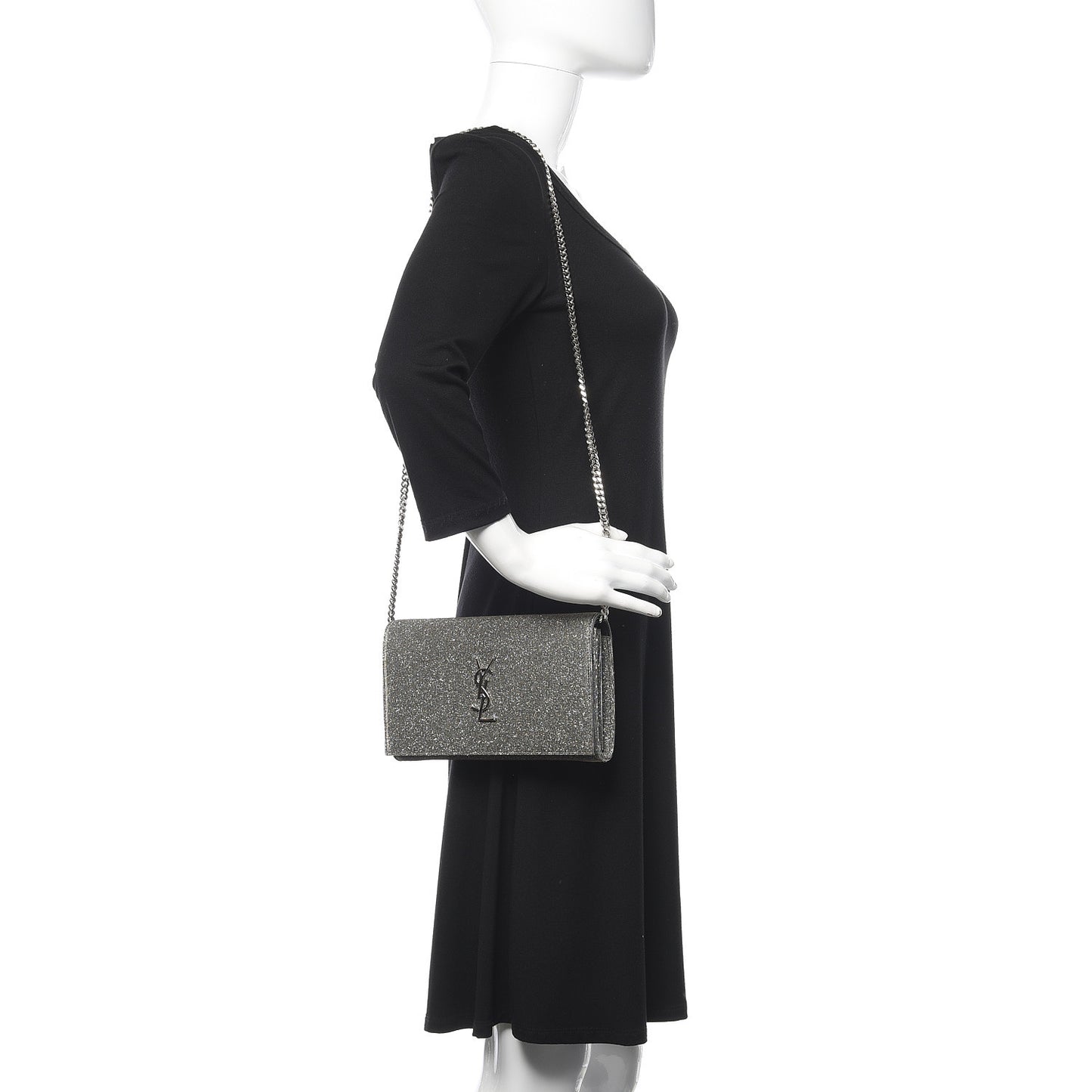 Metallic Sparkle Fabric Monogram Chain Wallet Anthracite