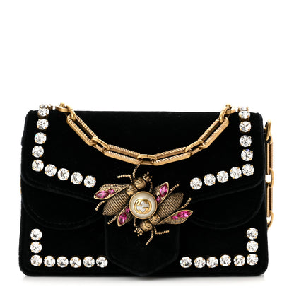Gucci Velvet Crystal Mini Bee Broadway Shoulder Bag Black 1 of 10