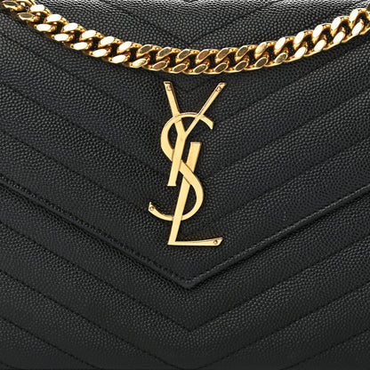 Saint Laurent Grain De Poudre Matelasse Chevron Monogram Chain Wallet Black 8 of 14