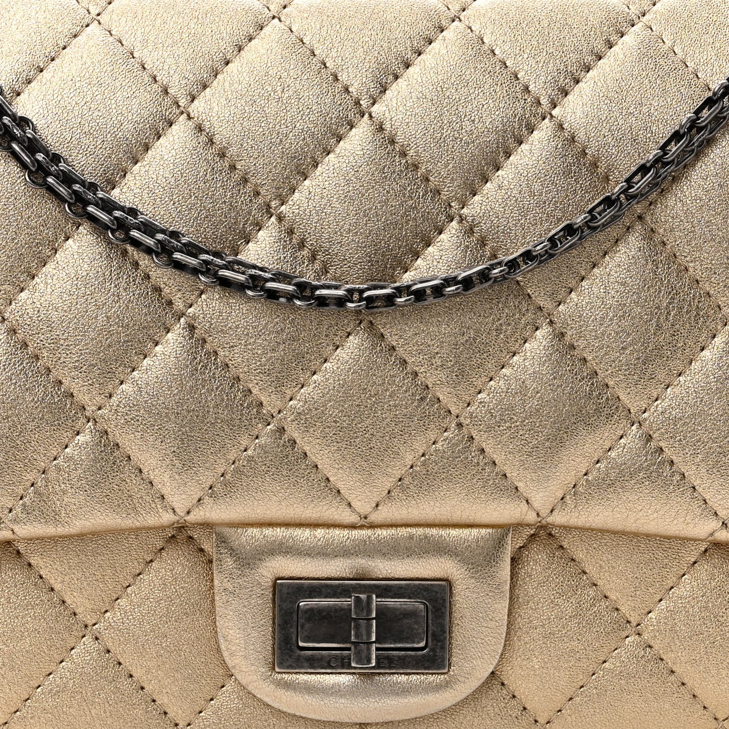 Metallic Aged Calfskin Quilted 2.55 Reissue 227 Flap Gold