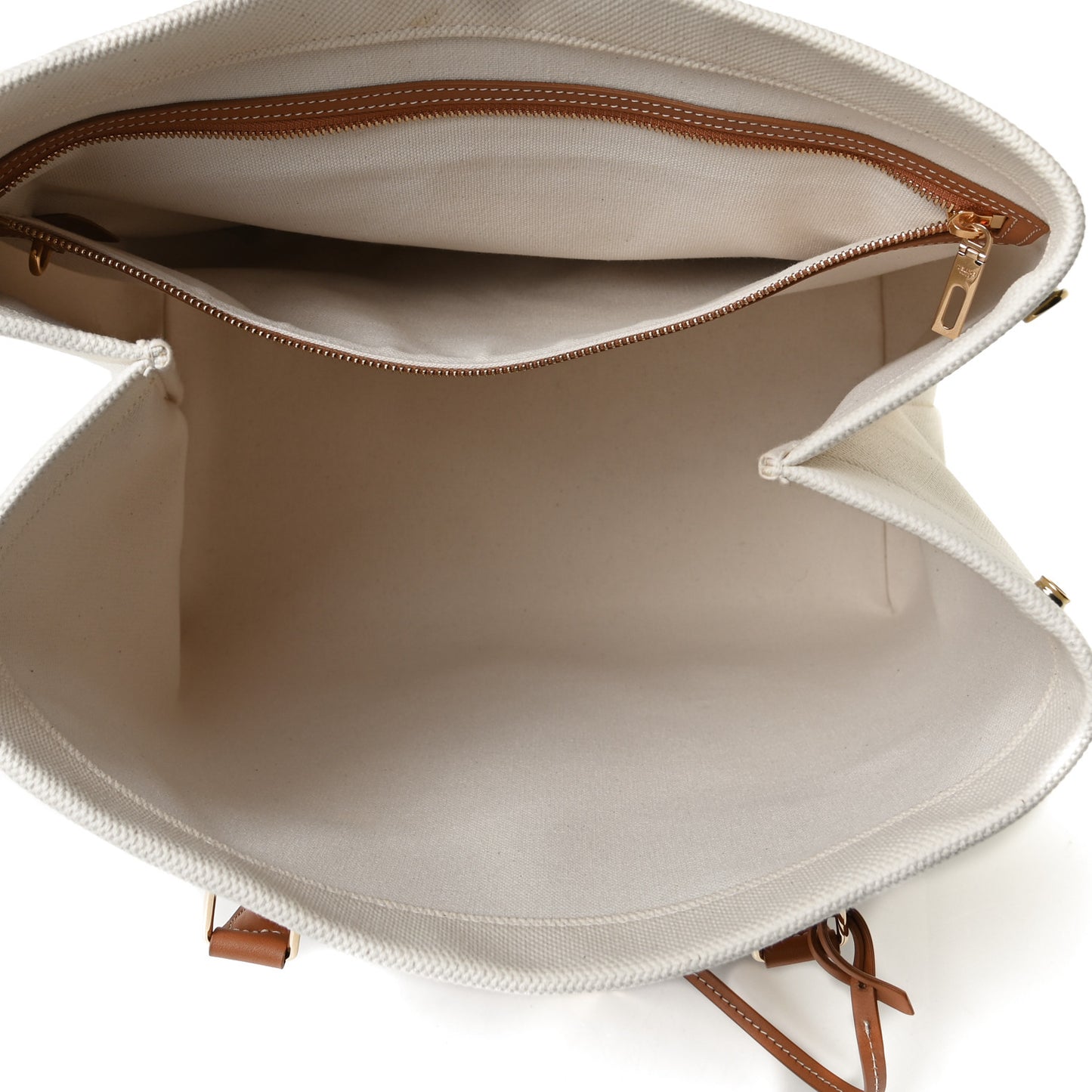 Canvas Calfskin Logo Print Small Horizontal Cabas Natural Tan