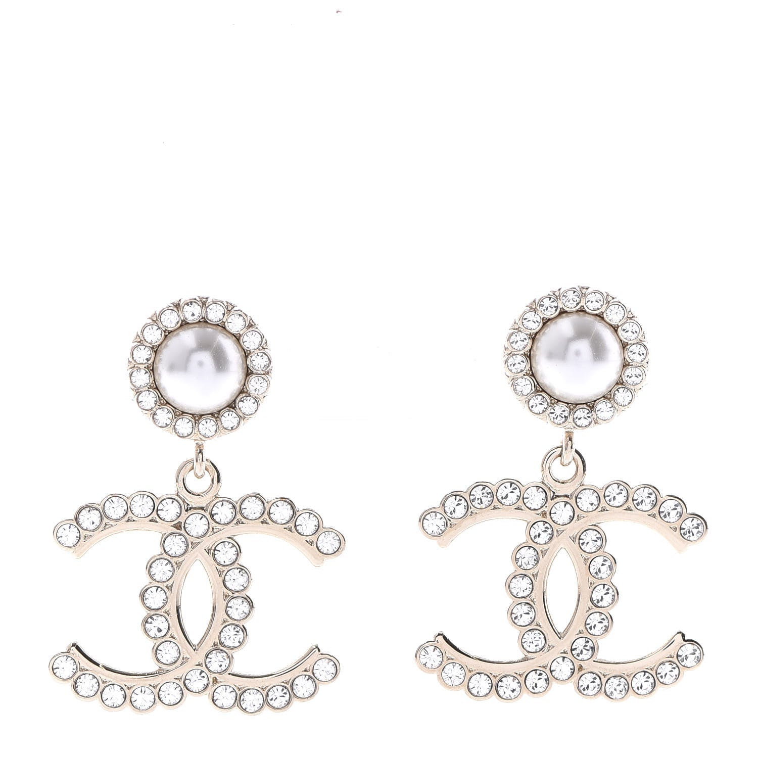 Chanel Crystal Pearl Bow-tiful CC Drop Earrings Gold 1 of 7