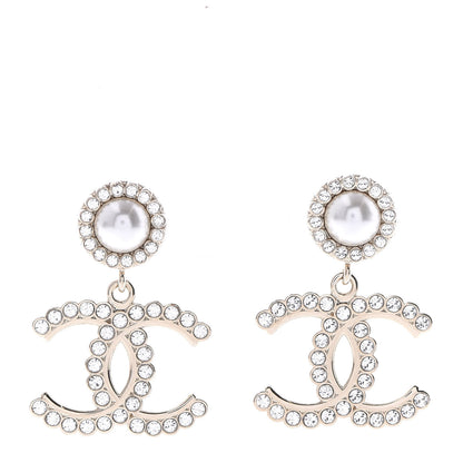 Chanel Crystal Pearl Bow-tiful CC Drop Earrings Gold 1 of 7