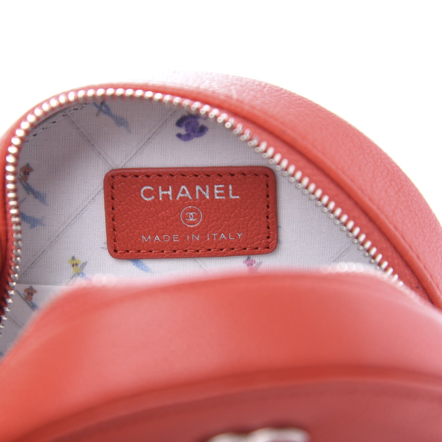 Goatskin Round Clutch With Chain Red