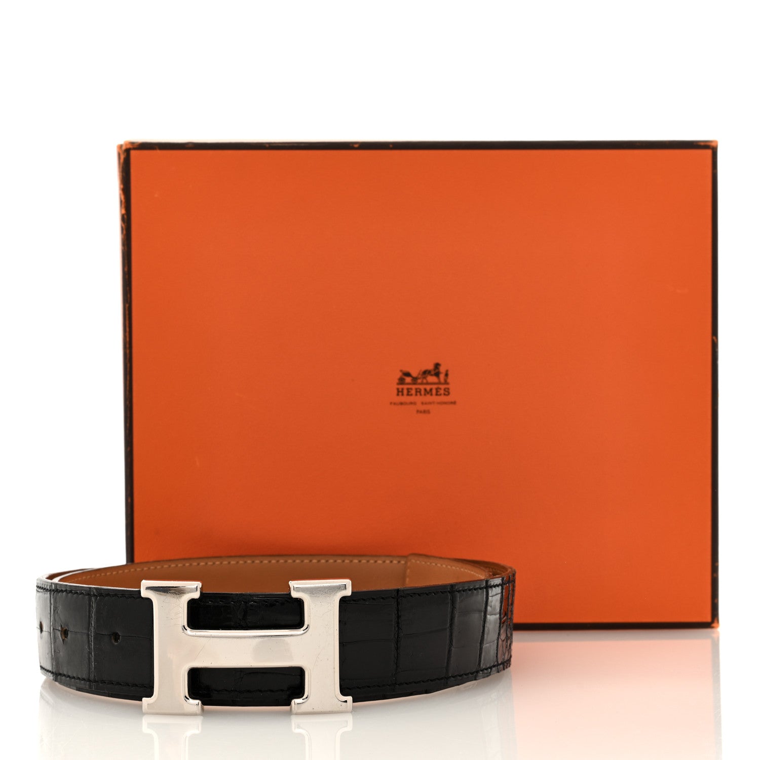 Hermes Shiny Porosus Crocodile 32mm Belt 75 30 Black 6 of 6