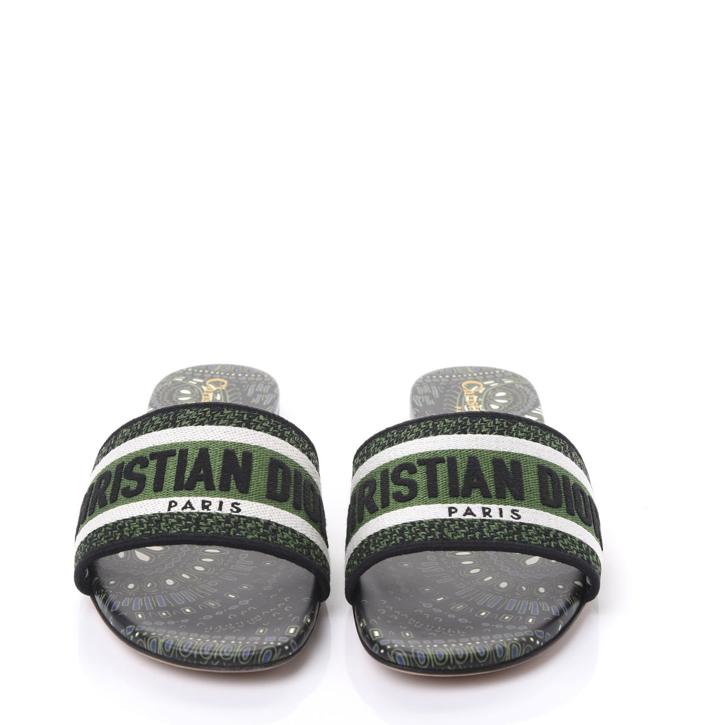 Canvas Embroidered Animals Dway Mules Slide Sandals 37 Green