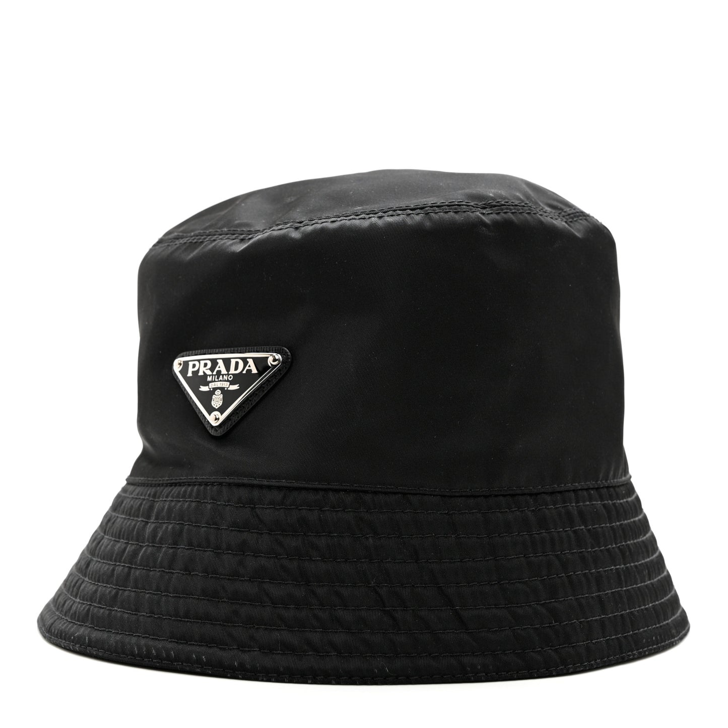 Re-Nylon Metal Triangle Logo Womens Bucket Hat L Black