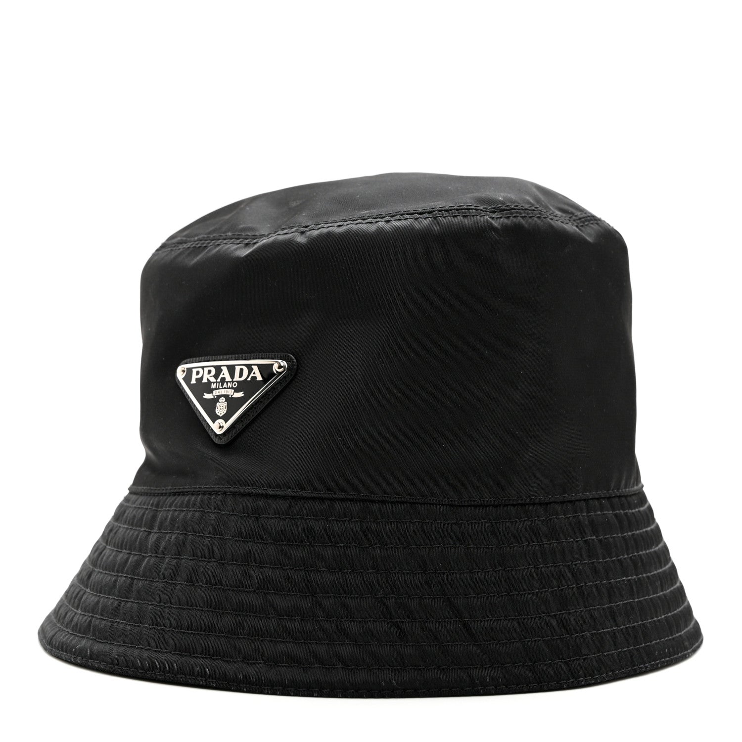 Prada Re-Nylon Metal Triangle Logo Womens Bucket Hat L Black 1 of 10