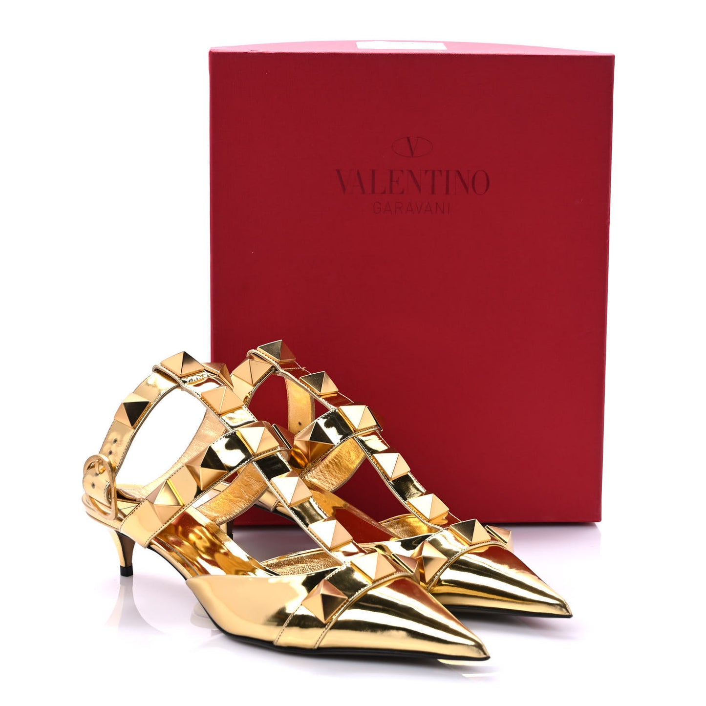 Metallic Patent Roman Stud Ankle Strap 40mm Pump 40 Antique Brass