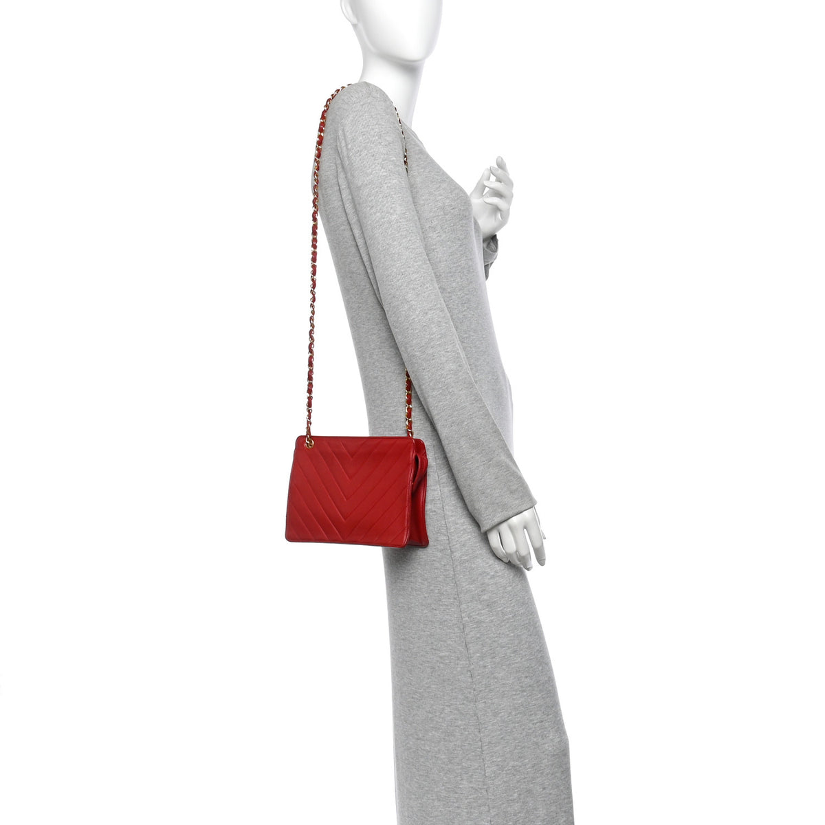 Lambskin Chevron Small Shoulder Bag Red