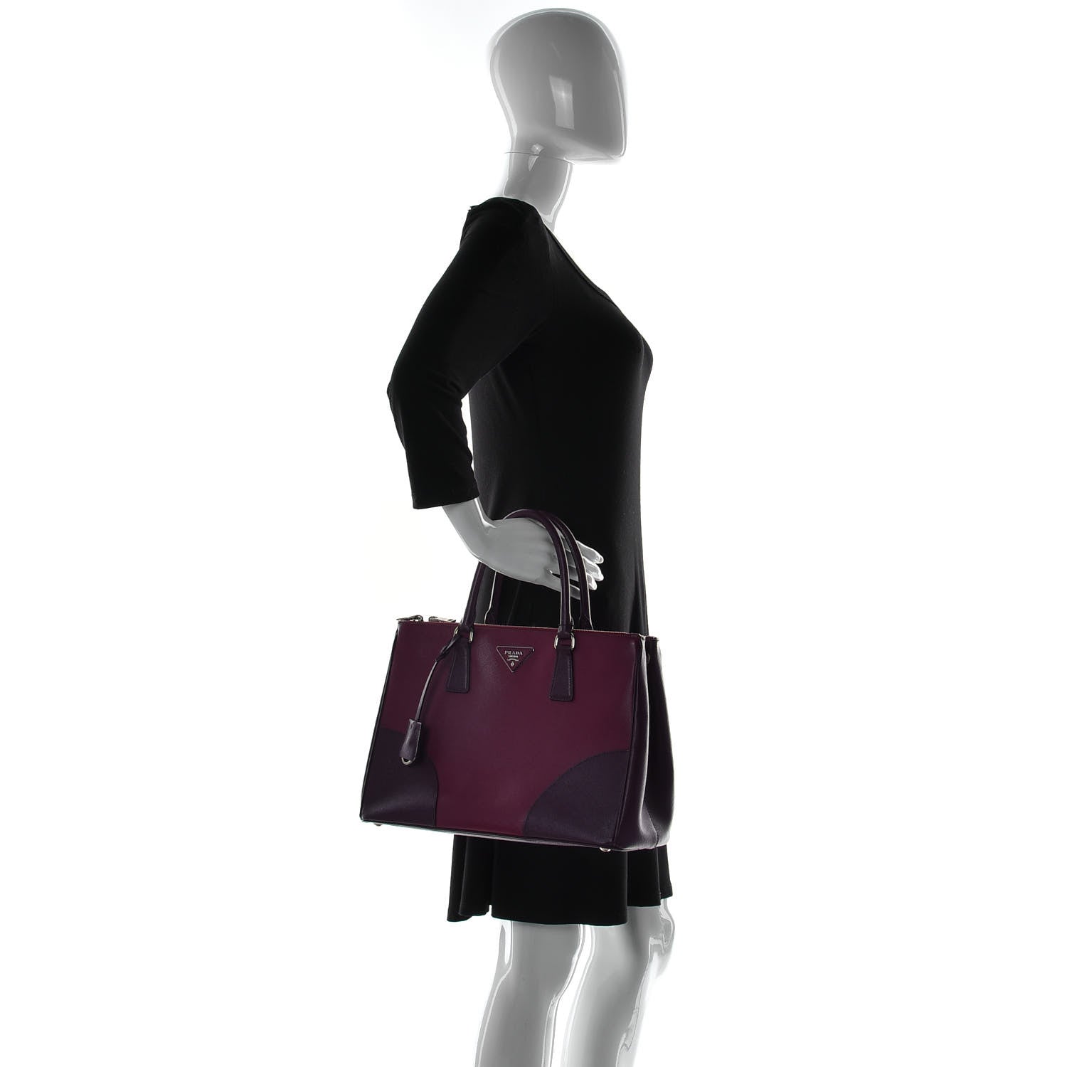 Prada Saffiano Bi-Color Medium Galleria Double Zip Tote Cerise Granato 3 of 11