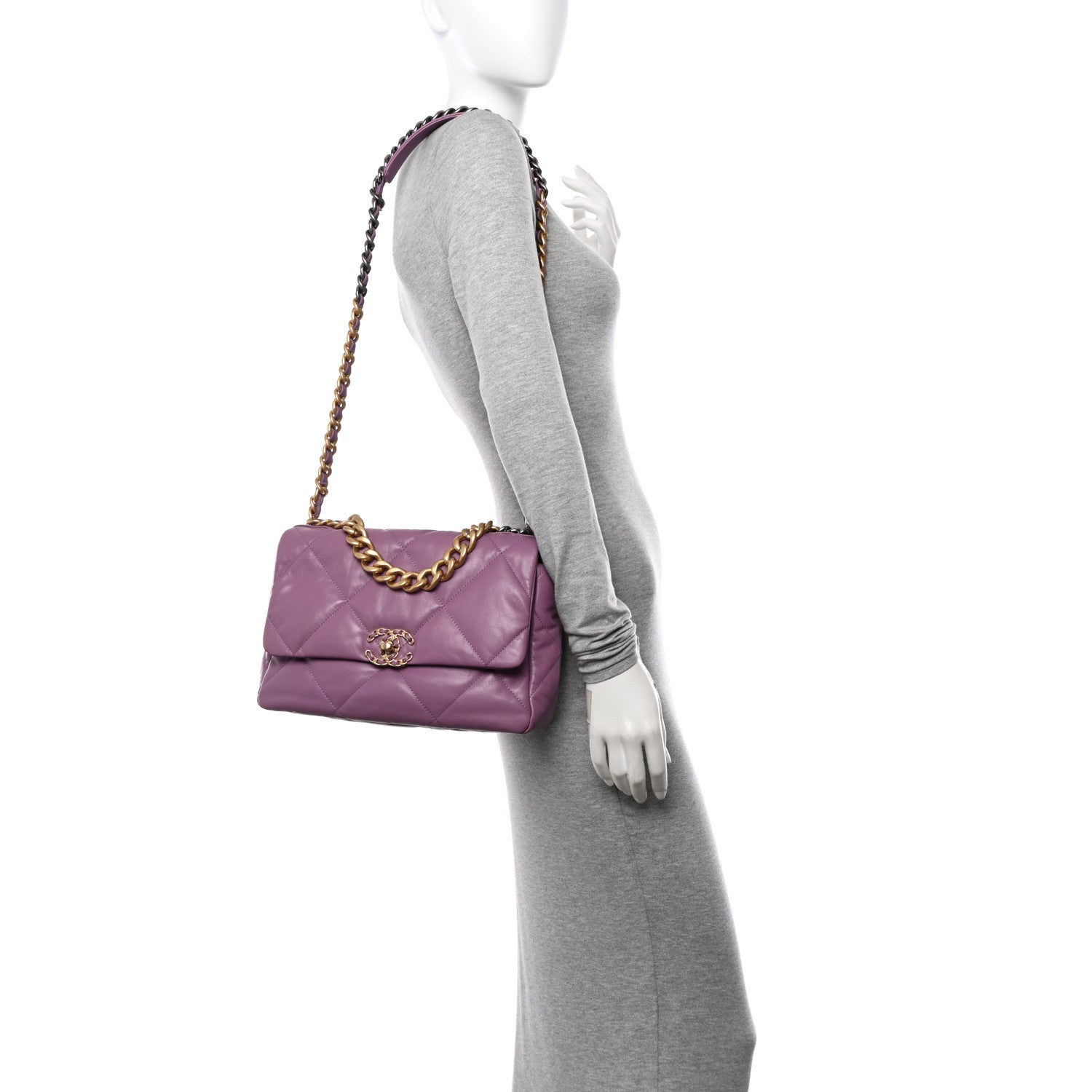 Chanel Goatskin Quilted Large Chanel 19 Flap Purple 1578896