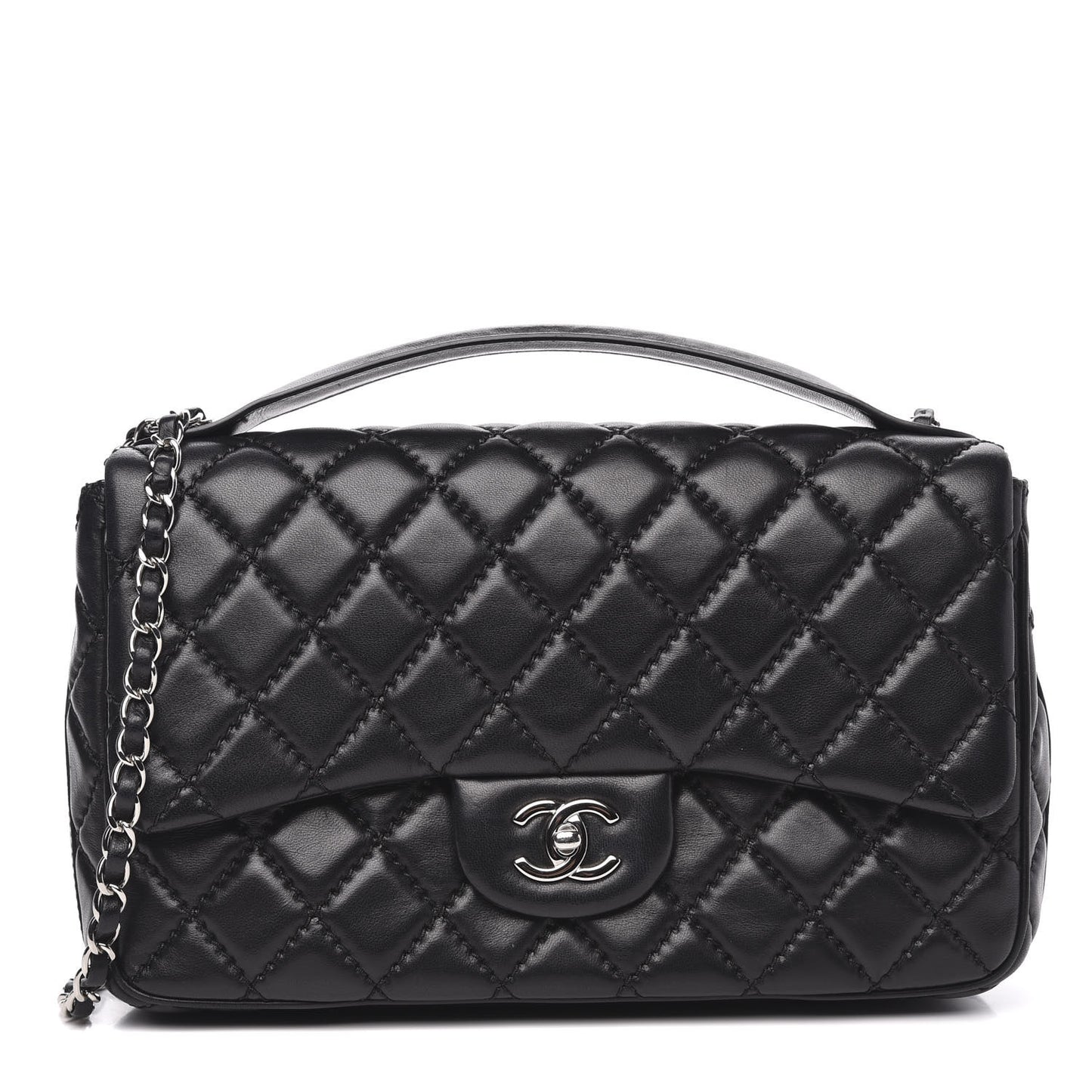 Lambskin Quilted Jumbo Easy Carry Flap Black