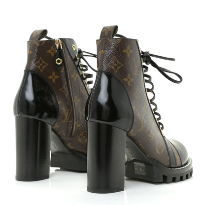 Louis Vuitton Patent Calfskin Monogram Star Trail Ankle Boots 38 Black 4 of 11